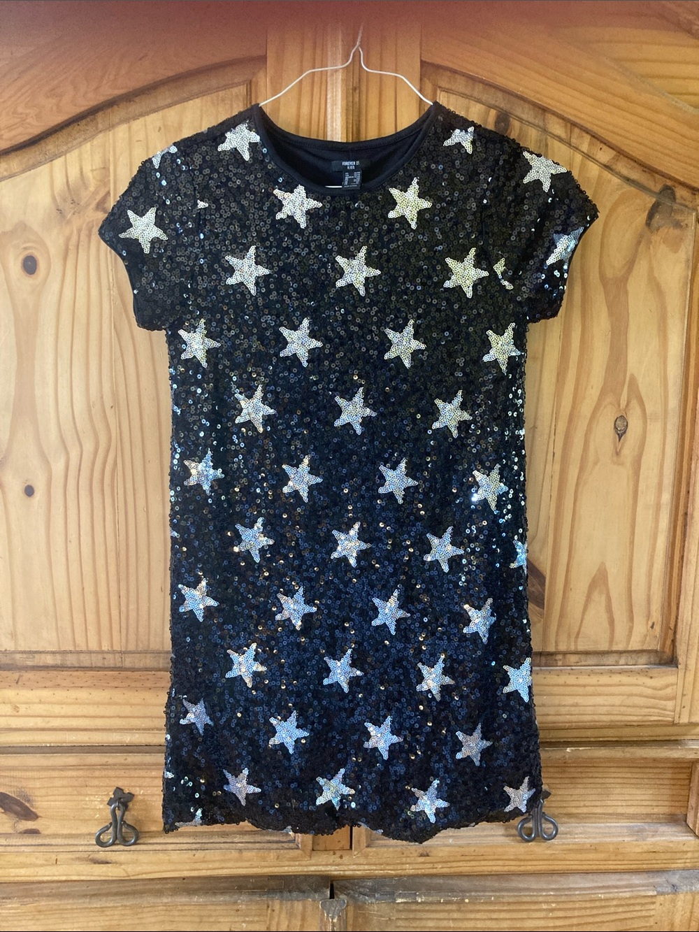 Girls Forever 21 Kids black silver sequins stars costume dress size 13/14